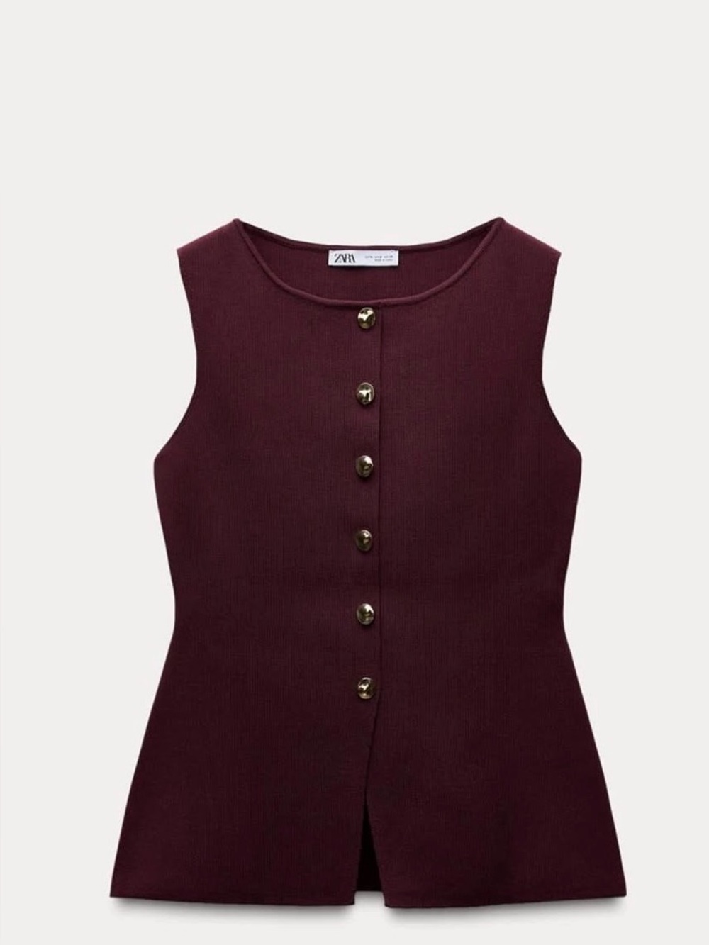 ✨ ZARA Burgundy Knit Waistcoat Vest Top with Gold Buttons ✨ NWT SIZE SMALL